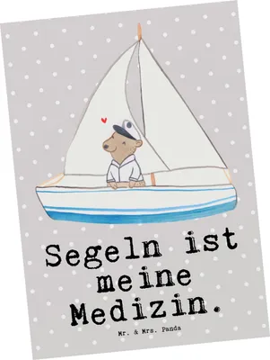 Produktbild von Mr. & Mrs. Panda Postkarte Bär Segeln - Grau Pastell - Geschenk, bildkarte, Grußkarte, Segelboot, Postkarten, einzelkarte, Yachtclub, Segelschule, Segeltörn