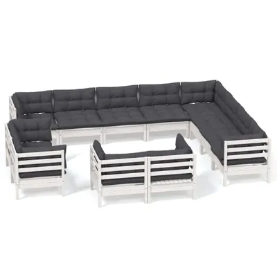 Produktbild von vidaXL 12-tlg. Garten-Lounge-Set mit Kissen Weiß Massivholz Kiefer