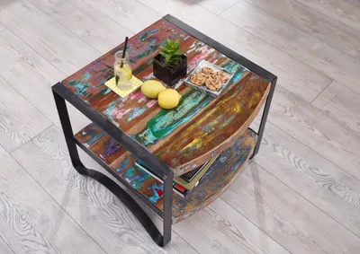 Produktbild von MASSIVMOEBEL24 Beistelltisch Altholz 60x60x50 lackiert INDUSTRIAL #46