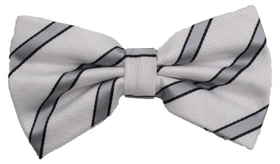 Produktbild von Fabio Farini - 1 Stück Herren Streifen Fliegen - Männer Querbinder Vorgebunden Bowtie Streifen - Weiß/Silber/Schwarz