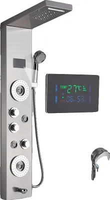 Produktbild von Duschpaneel, Körperstrahldüsen, Handbrause mit LED-Display, Gebürstet 8006