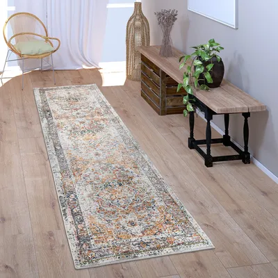 Produktbild von Teppich Läufer Flur Schlafzimmer Kurzflor Vintage Pastell Orientalisches Muster Grösse 60x100 cm