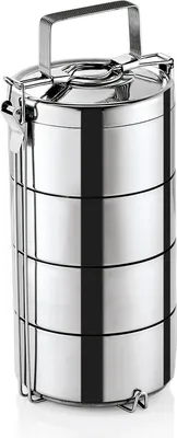 Produktbild von 4x Thermoetagentransportbehälter mit 4 Speiseeinsätze à 0,9 Liter, Ø 16 cm, Edelstahl