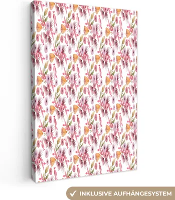 Produktbild von OneMillionCanvasses® - Leinwandbilder - 90x140 cm, Blumen - Rosa - Farben - Aquarell, Wandbilder Kunstdruck Wanddekoration - Wandschmucke - Schlafzimmer