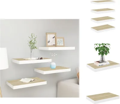 Obrázek produktu pro vidaXL Plovoucí police 4 ks. Dubový vzhled a bílá 50x23x3,8 cm MDF - Nástěnné police