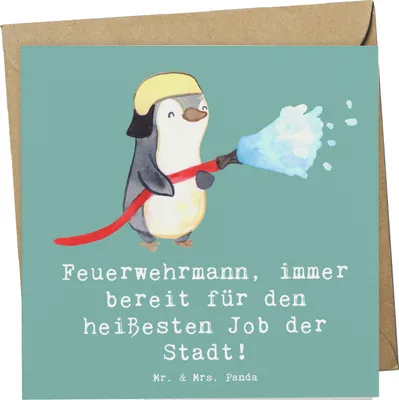 Produktbild von Mr. & Mrs. Panda Grußkarte Feuerwehrmann Held - Meeresbrise - Geschenk, Feuerwehrfrau, Lebensretter, Berufsgestaltung, anlasskarte, Glückwunschkarte, Klappkarte, Respekt