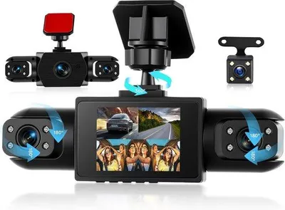 Produktbild von 4-Kanäle Dashcam mit 360-Grad-Blick - 4x Full HD 1080p Kamera für Vorder- und Hintereinbau - 2 Zoll LCD-Bildschirm - Nachtvision - Parkmodus - Auto- und Taxi-Dashkamera - Schwarz