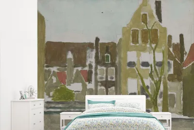 Produktbild von MuchoWow® Fototapete für Wohnzimmer oder Schlafzimmer Wandtapete Vinyl Motivtapete Häusergruppe - Gemälde von George Hendrik Breitner - 265x220 cm - Die Küche