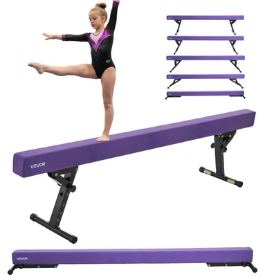Produktbild von VEVOR verstellbarer Balancebalken für Kinder, 8FT Turnbalken, hohe und niedrige Bodenbalken mit 5 verstellbaren Höhen für alle Turnniveaus, professionelles Turngerät für Zuhause und Turnzentrum, lila, Lila und höhenverstellbar