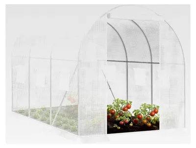 Produktbild von Gewächshaus, Foliengewächshaus für Tomatenaufzucht, winterfest mit Tür und 6 Fenstern, aus Stahlrohr PE, 200 x 200 x 300 cm, Weiß