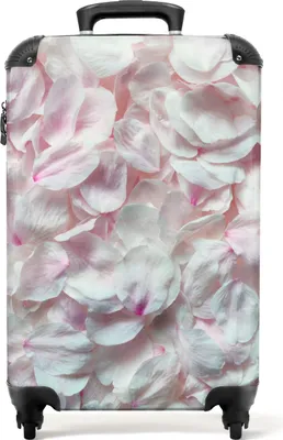 Produktbild von NoBoringSuitcases.com® Koffer Handgepäck Trolley Rollkoffer Kleine Reisekoffer mit 4 Rollen - Blumen - Blütenblätter - Weiß - Rosa - Frauen - Cabin Size < 55x40x23 cm & 55x40x20 cm - Fotokoffer - Kabinenkoffer - BoardgepäckHandgepäck Koffer 55x35x20 cm, 36L,
