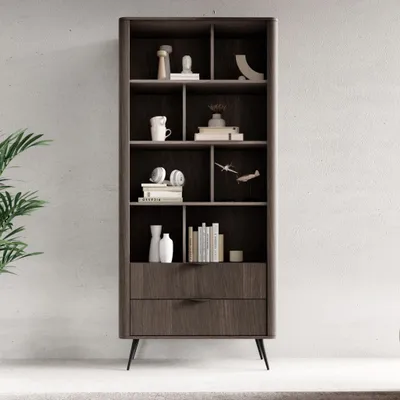Productafbeelding van Boekenkast TERZO R88 2S, eikenhout, Dunin afwerking, zwarte metalen poten, 194 cm