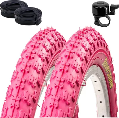 Zdjęcie produktu dla 2 x Roverstone 20" opona rowerowa Różowa 54-406 (20 x 2,125) + 2 dętki AV wraz z dzwonkiem rowerowym