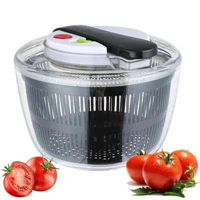 Produktbild von Schwarze kompakte Salatschleuder BPA‑frei mit Deckel rutschfestem Boden zum Waschen und Abtropfen von Salaten Obst und Beeren in der Küche