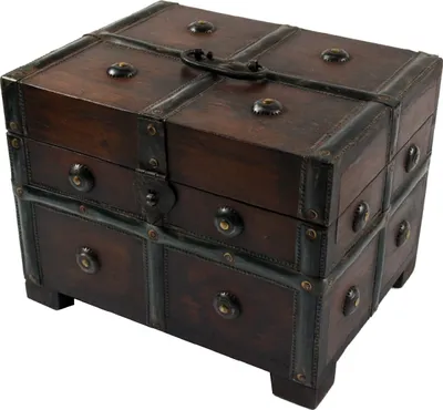 Produktbild von Kleine Schatztruhe, Holzschachtel, Schmuck Dose in 2 Größen - Modell 2, Braun, Größe: Klein (12*18*13 cm)