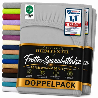 Produktbild von Frottee Spannbettlaken Doppelpack Rundumgummizug 90 - 100 x 200 cm Silber