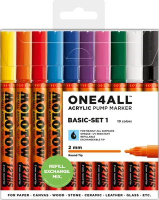Image de Marqueurs acryliques MOLOTOW, ONE4ALL ACRYLIC 127HS étui de 10, 2mm, Basic Set 1