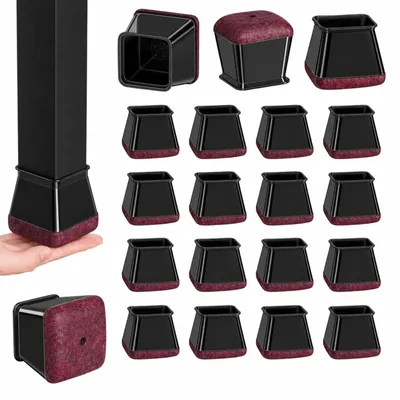 Produktbild von 24 eckige Stuhlfußgleiter mit Filz - Schutzkappen für Stuhlbeine, 26-37 mm