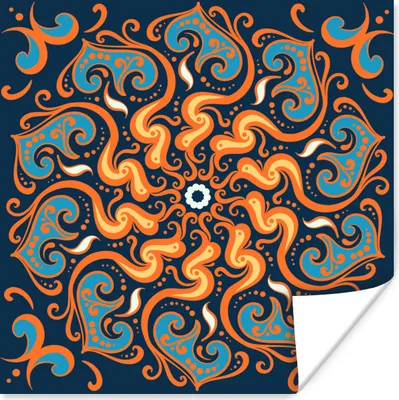 Produktbild von MuchoWow® Poster Mandala - Blume - Blätter - Orange 30x30 cm - Wandposter - Printing