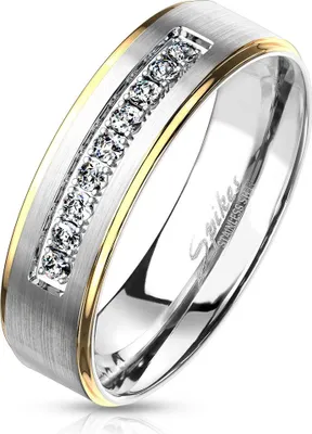 Produktbild von Damen Ring Edelstahl Zirkonia Kristalle Farbrand Herren Bandring Autiga® silber-gold 57 - Ø 18,14 mm