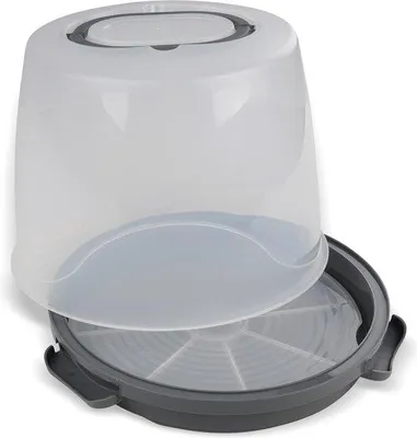 Image de Boîte de transport pour gâteaux avec support rond - Support à gâteaux avec plateau en bois - Boîte pour gâteaux hauts - Emballage pour gâteaux avec couvercle