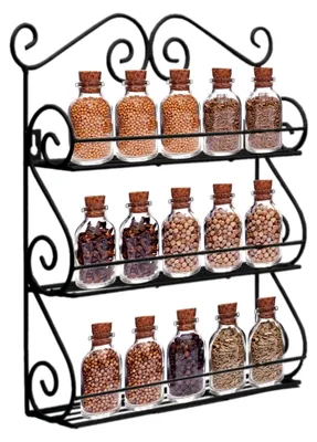 Produktbild von Gewürzregal aus Metall mit 3 Etagen, platzsparender Gewürzorganizer für Wandmontage, geeignet für Küche, Badezimmer und Schrank (Schwarz)