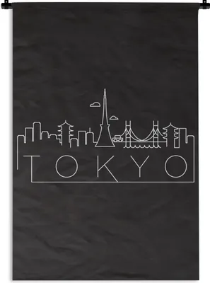 Produktbild von MuchoWow® Wandteppich Wandbehang Skyline "Tokio" weiß auf schwarz 60x90 cm Tapisserie Dekoration Wandtuch - Foto-Teppich - Abwaschbar