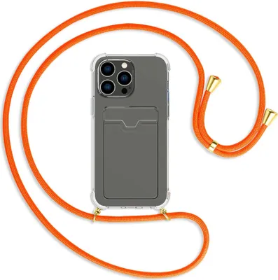 Produktbild von Handykette Backcover-Schutzhülle mit Band (Metall goldfarben) für Apple iPhone 14 Pro Max (6.7'') - neonorange