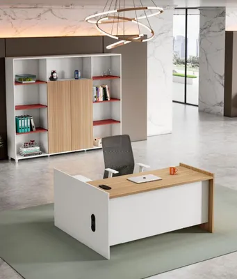 Produktbild von Garnitur Büromöbel Arbeitstisch Büroschrank Weiß Holz Büro Tisch Set