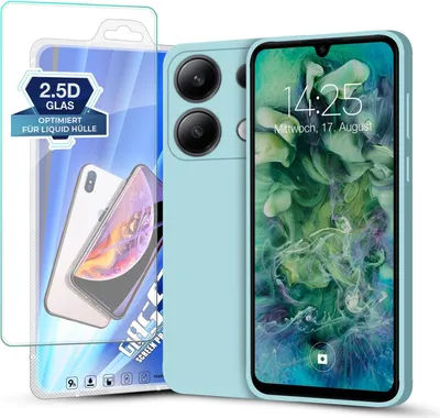 Produktbild von Hülle für Xiaomi Redmi Note 13 mit 9H Displayglas Displayschutz Plus Case Cover Bumper Silikon Softgrip Schutzhülle Farbe: Hellblau