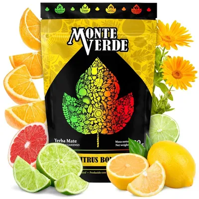 Obrázek produktu pro Monte Verde Citrus Bomb yerba mate čaj 500 g – yerba mate s citronovou a pomerančovou kůrou – yerba mate čaj sypaný 0,5 kg