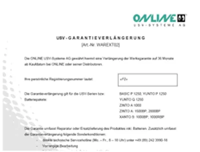 Produktbild von ONLINE USV-Systeme WAREXT3607, 3 Jahr(e)