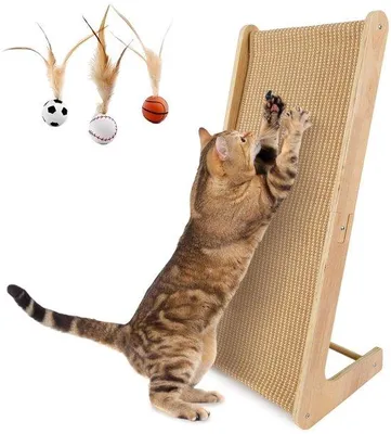 Image de Griffoir pour chat, 72 cm de haut, en forme de L, en sisal, à fixer au mur, avec balle