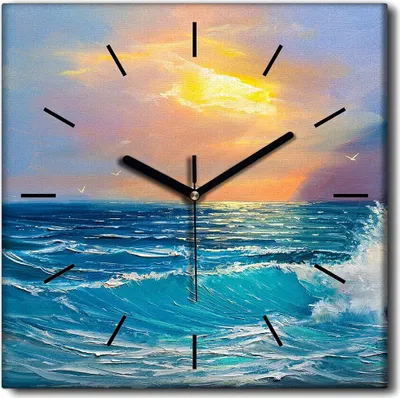Produktbild von Coloray Uhr auf Leinwand 30x30 cm Wand Uhr Dekoration Wohnzimmer Segeltuch schwarze Hände -Seesonnenuntergang