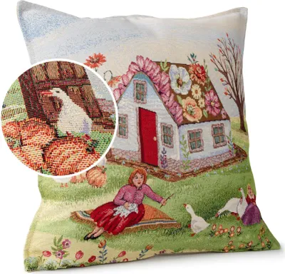 Produktbild von Dekokissen 45x45cm Kissenhülle mit Reißverschluss Sofakissen mit Füllung Lebkuchenhaus Gobelin bunt