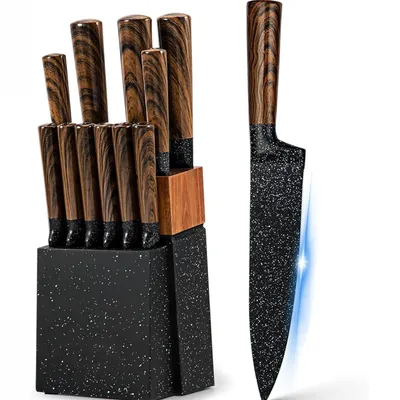 Produktbild von Messerset Küchenmesser 12-teilig Edelstahl mit Messerblock Ergonomische Holzgriffe Profi Kochmesser Scharf und Rostfrei Royal Swiss