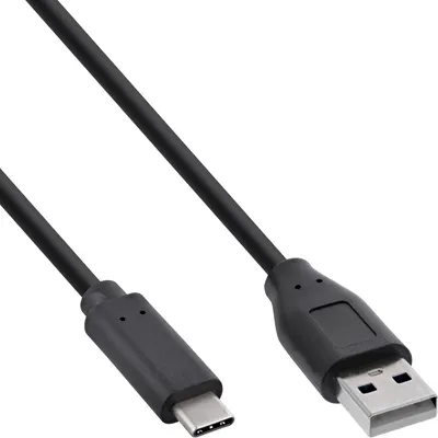 Produktbild von InLine USB 2.0 Kabel, USB-C Stecker an A Stecker, schwarz, 2m, 2 m, USB C, USB A, USB 2.0, Stecker/Stecker, Schwarz