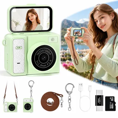 Produktbild von Mini-Kamera als Schlüsselanhänger,tragbare 1080P Digitalkamera mit 1,47 Zoll Flip-LCD-Bildschirm,Retro-Sammlerkamera für Reisen,Partys und Geburtstage