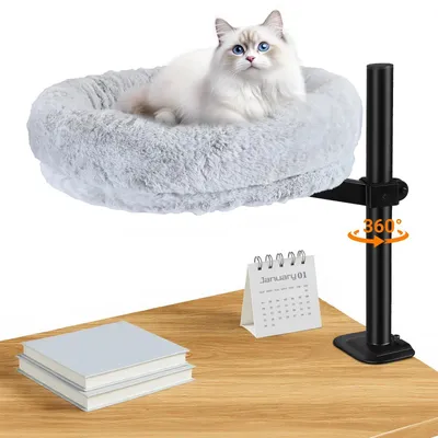 Immagine prodotto di Letto-scrivania per gatti - Amaca per gatti - Supporto girevole a 360° - Cesto regolabile - Letto in peluche morbido per gatti domestici - Grigio
