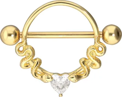 Produktbild von Chirurgenstahl Nippelpiercing KRISTALLHERZ + 2 SCHLANGEN