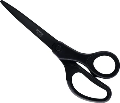 A pair of black scissors on a white background.