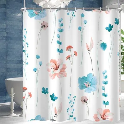 Zdjęcie produktu dla Ibenzoa® Zasłona prysznicowa 180 x 200 cm – Brązowa, z motywem kwiatowym, 100% poliester, wodoodporna i odporna na pleśń, zawiera 12 haczyków, z obciążonym dołem