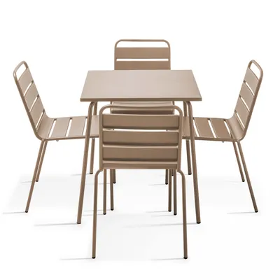 Image de Ensemble table de terrasse et 4 chaises en métal taupe - Oviala Palavas