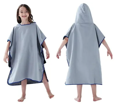 Produktbild von Kinder Poncho Handtuch mit Kapuze Mikrofaser Grau 80x70cm
