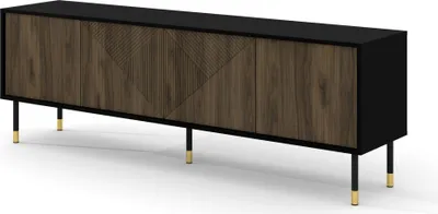 Produktbild von TV Schrank WOODY PACIFIC 4D 180 cm SCHWARZ MATT / PACIFIC WALNUSS - gefräster Fronten MDF -  Fernsehtisch auf Beinen