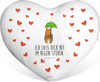 Produktbild von Mr. & Mrs. Panda Dekokissen Bär Regenschirm - Weiß - Geschenk, Hochzeitskissen, Kuschelkissen, Pärchen, Teddy, Liebeskissen, Freunde, Partner, Spruch, dekoartikel, Liebe