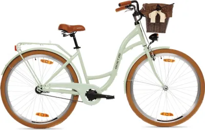 Produktbild von Goetze Style 28 Zoll City Bike, 46 cm Tiefeinsteiger, 1-Gang mit Rücktrittbremse hinten & V-Bremse vorne, LED-Beleuchtung, Rattankorb mit Bezug