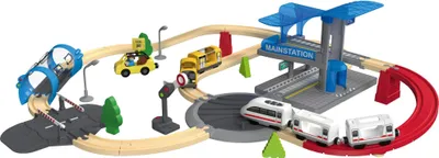 Produktbild von LUPILU® XL Holzeisenbahn-Set mit Bahnhof & Zubehör