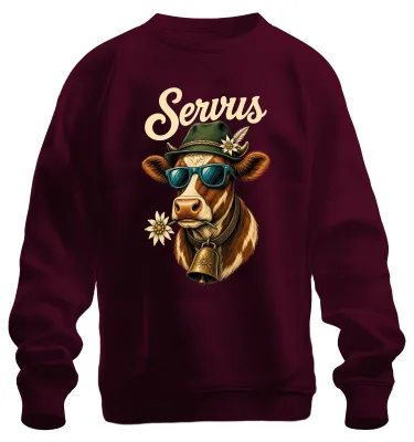 Produktbild von Servus Kuh Edelweiss Sonnenbrille Bayern Lederhose Dirndl Sweatshirt Pullover, Burgundy, S