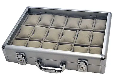 Produktbild von Alu Uhrenkoffer 18 Uhren Uhrenbox Schaukasten Uhrenkasten GRAU 4737